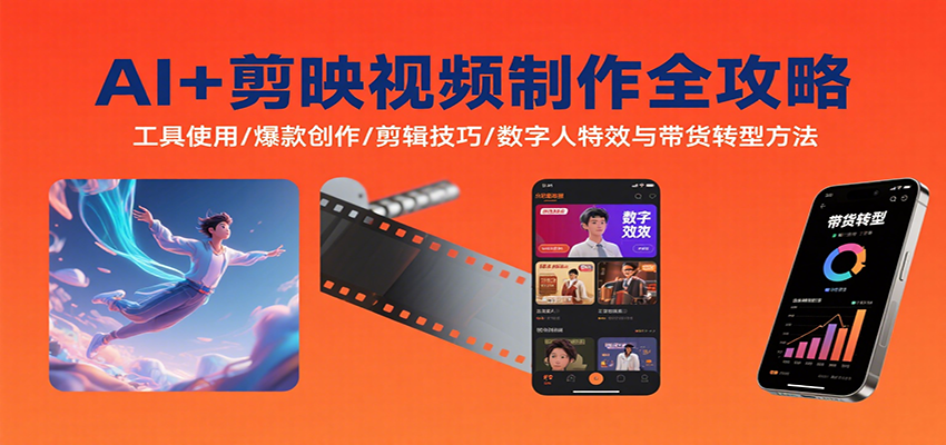 AI+剪映视频制作全攻略:工具使用/爆款创作/剪辑技巧/数字人特效与带货转型方法-腾渊科技论坛