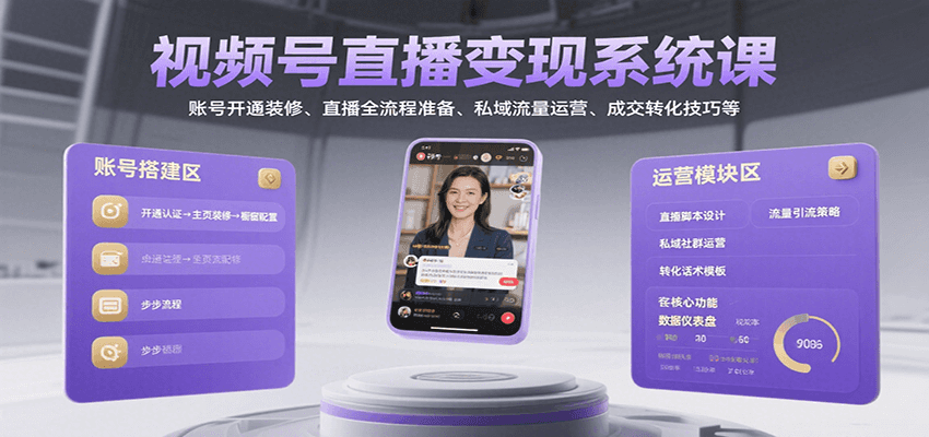 视频号直播变现系统课，账号开通装修、直播全流程准备、私域流量运营、成交转化技巧等-腾渊科技论坛