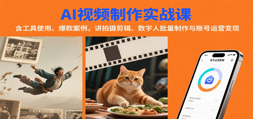 AI视频制作实战：含工具使用、爆款案例，讲拍摄剪辑、数字人批量制作与账号运营变现-腾渊科技论坛