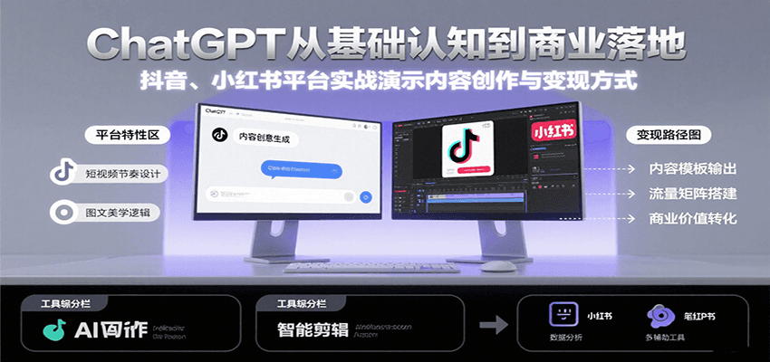 ChatGPT从基础认知到商业落地，实战演示抖音、小红书等平台的内容创作与变现-腾渊科技论坛