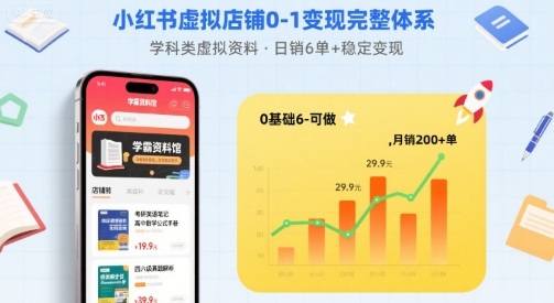 小红书虚拟店铺0-1变现完整体系：卖学科类虚拟资料，一天6张+，很稳定【已完结】-腾渊科技论坛