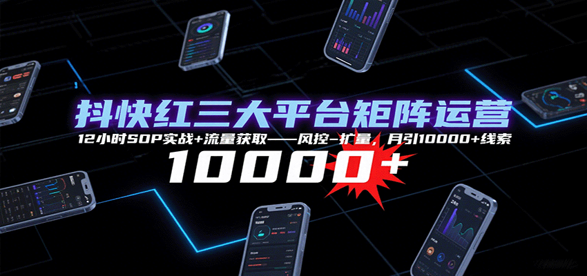 抖快红三大平台矩阵运营，12小时SOP实战+流量获取-风控-扩量，月引10000+线索-腾渊科技论坛