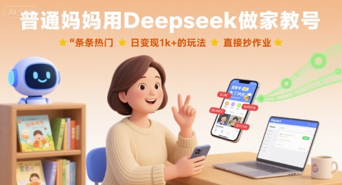 普通妈妈用Deepseek做家教号,条条热门,日变现1k+的玩法,直接抄作业-腾渊科技论坛