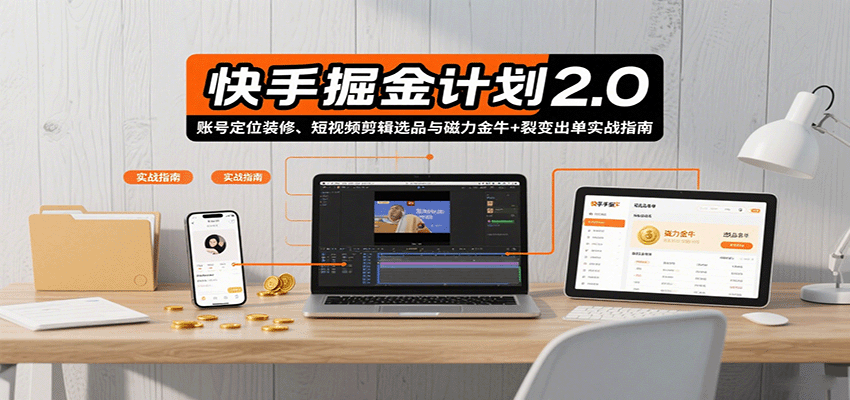 快手掘金计划2.0，账号定位装修、短视频剪辑选品与磁力金牛+裂变出单实战指南-腾渊科技论坛