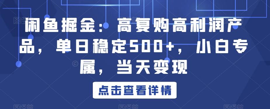 闲鱼掘金：高复购高利润产品，单日稳定500+，小白专属，当天变现-腾渊科技论坛