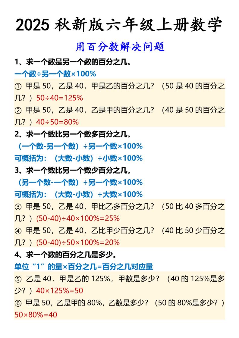 【2025秋新版】六年级上册数学用百分数解决问题-腾渊科技论坛
