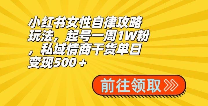 小红书女性自律攻略玩法，起号一周1W粉，私域情商干货单日变现500＋-腾渊科技论坛