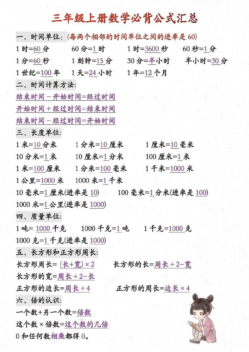 三年级上册数学必背知识汇总-腾渊科技论坛