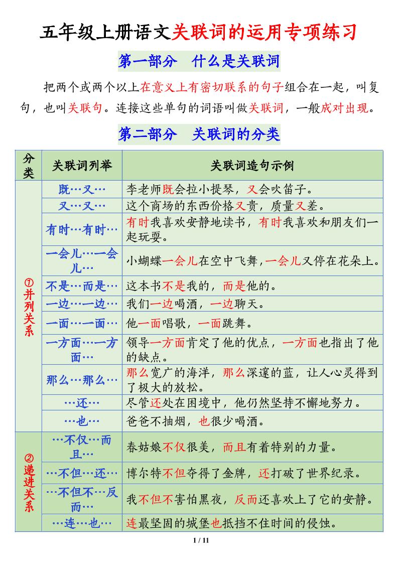 五上语文关联词语的运用专项练习（11页）-腾渊科技论坛