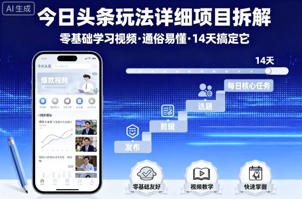 今日头条玩法详细项目拆解,零基础学习视频 通俗易懂 14天搞定它-腾渊科技论坛