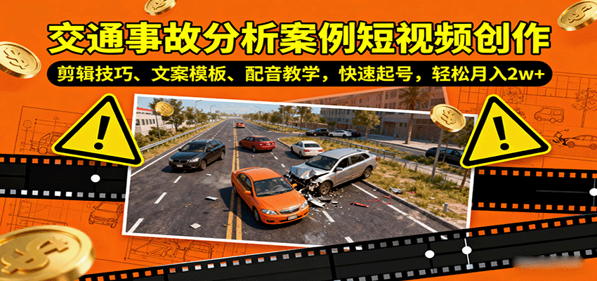 交通事故分析案例短视频创作,剪辑技巧、文案模板、配音教学,快速起号,轻松月入2w+-腾渊科技论坛
