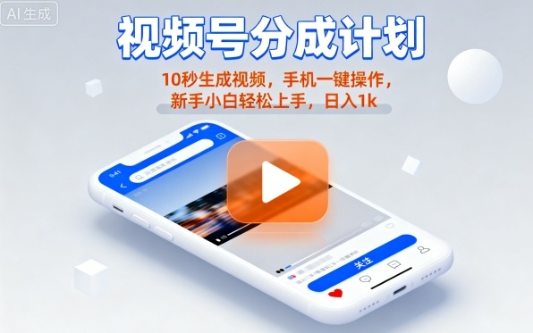 视频号分成计划懒人玩法,10秒生成视频,手机一键操作,新手小白轻松上手,日入1K【揭秘】-腾渊科技论坛
