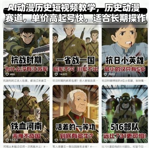 AI动漫历史短视频教学，历史动漫赛道，单价高起号快，适合长期操作-腾渊科技论坛