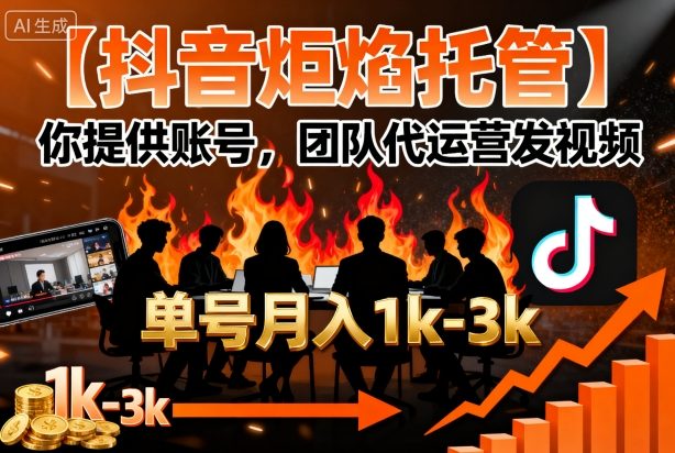 【抖音炬焰托管】你提供账号，团队代运营发视频，单号月入1k+【揭秘】-腾渊科技论坛