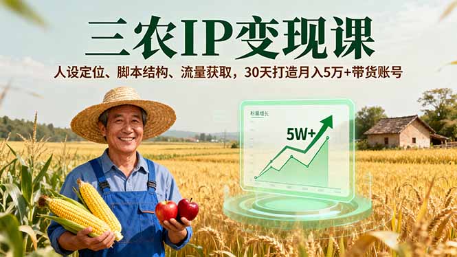 三农IP变现课,人设定位、脚本结构、流量获取,30天打造月入5万+带货账号-腾渊科技论坛