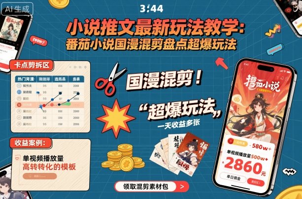 小说推文最新玩法教学，番茄小说国漫混剪盘点超爆玩法，全程干货，一天收益多张-腾渊科技论坛