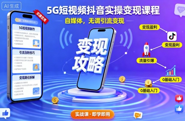 5G短视频抖音实操变现课程,自媒体,无谓引流变现-腾渊科技论坛