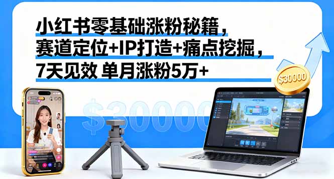 小红书零基础涨粉秘籍,赛道定位+IP打造+痛点挖掘,7天见效 单月涨粉5万+-腾渊科技论坛