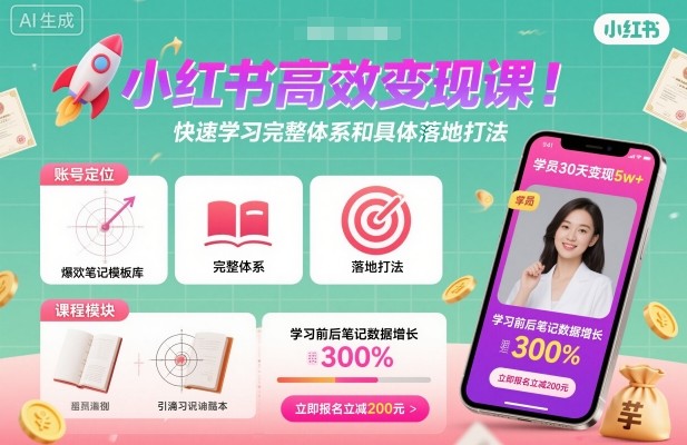 小红书高效变现课，快速学习小红书完整体系和具体落地打法-腾渊科技论坛