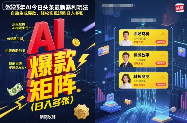 2025年AI今日头条最新暴利玩法,自动生成爆款,轻松实现矩阵日入多张-腾渊科技论坛