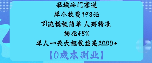 私域冷门赛道:单个收费198米引流模板简单人群精准转化45%单人一天大概收益是1k+-腾渊科技论坛