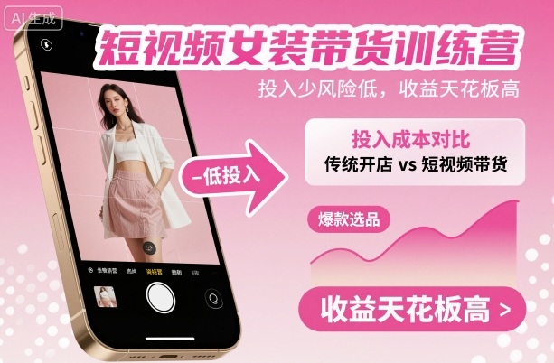 短视频女装带货训练营，投入少风险低，收益天花板高-腾渊科技论坛