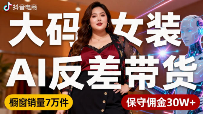 抖音小众赛道，大码女装AI反差带货，不用直播，每天6条作品，橱窗卖7万件，保守佣金30W+-腾渊科技论坛