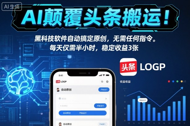AI颠覆头条搬运！黑科技软件自动搞定原创，无需任何指令。每天仅需半小时，稳定收益3张【揭秘】-腾渊科技论坛