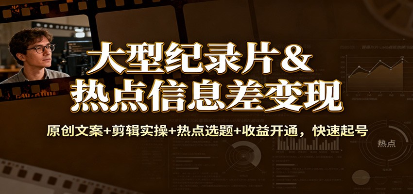 大型纪录片&热点信息差变现:原创文案+剪辑实操+热点选题+收益开通,快速起号-腾渊科技论坛