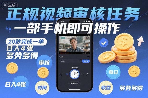 正规视频审核任务，一部手机即可操作，20秒完成一单，日入4张，多劳多得【揭秘】-腾渊科技论坛