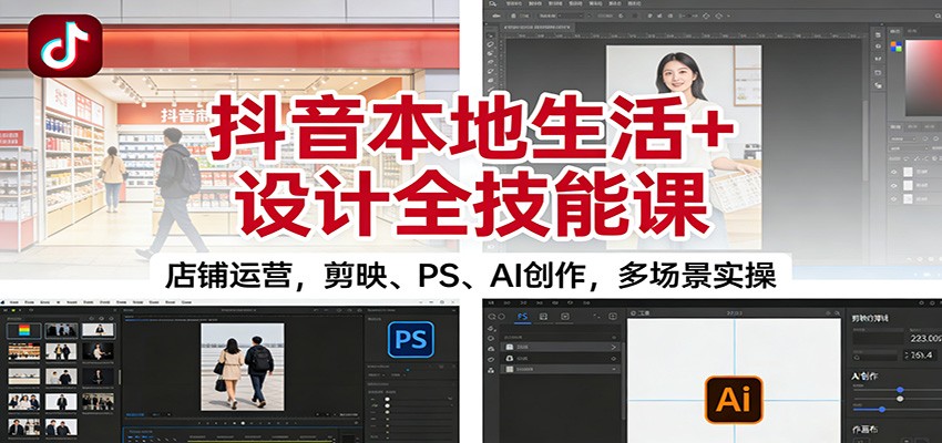抖音本地生活+设计全技能课:店铺运营,剪映、PS、AI创作,多场景实操-腾渊科技论坛