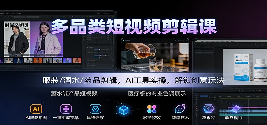 多品类短视频剪辑课:服装/酒水/药品剪辑,AI工具实操,解锁创意玩法-腾渊科技论坛