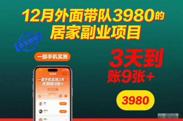 12月外面带队3980的居家副业项目,一部手机实测3天到账9张+,首发教程【揭秘】-腾渊科技论坛