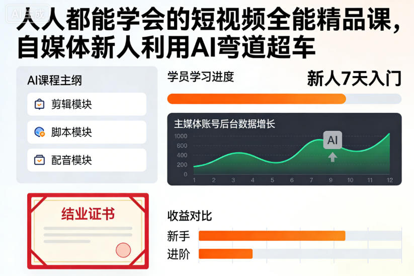人人都能学会的短视频全能精品课，自媒体新人利用AI弯道超车-腾渊科技论坛