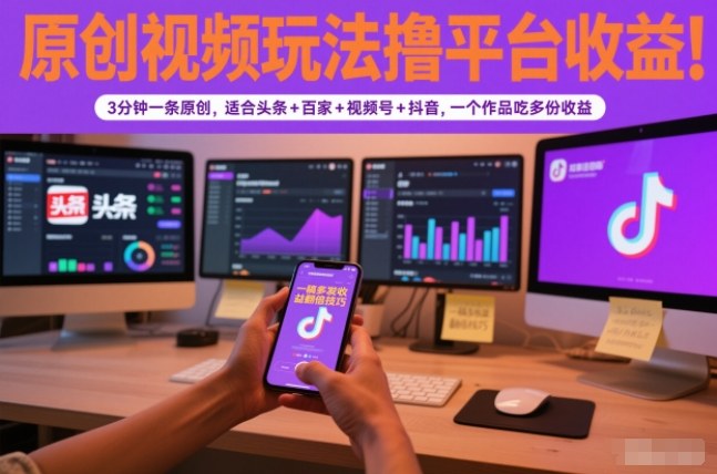 原创视频玩法撸平台收益,3分钟一条原创,适合头条+百家+视频号+抖音,一个作品吃多份收益-腾渊科技论坛