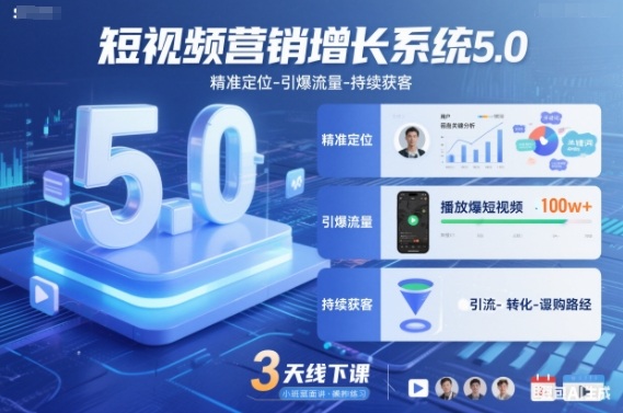 短视频营销增长系统5.0,精准定位-引爆流量-持续获客,3天线下课(音频+图片)-腾渊科技论坛