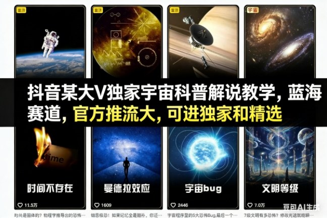 抖音某大V独家宇宙科普解说教学,蓝海赛道,官方推流大,可进独家和精选-腾渊科技论坛