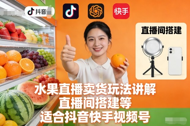 水果直播卖货玩法讲解、直播间搭建等，适合抖音快手视频号-腾渊科技论坛