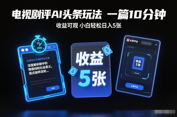 电视剧评AI头条玩法，一篇10分钟，收益可观，小白轻松日入5张+【独家】-腾渊科技论坛