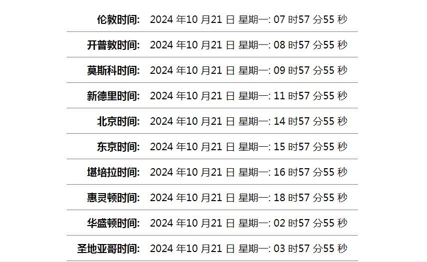 世界时间单页网站HTML源码 世界时间单页网站HTML源码